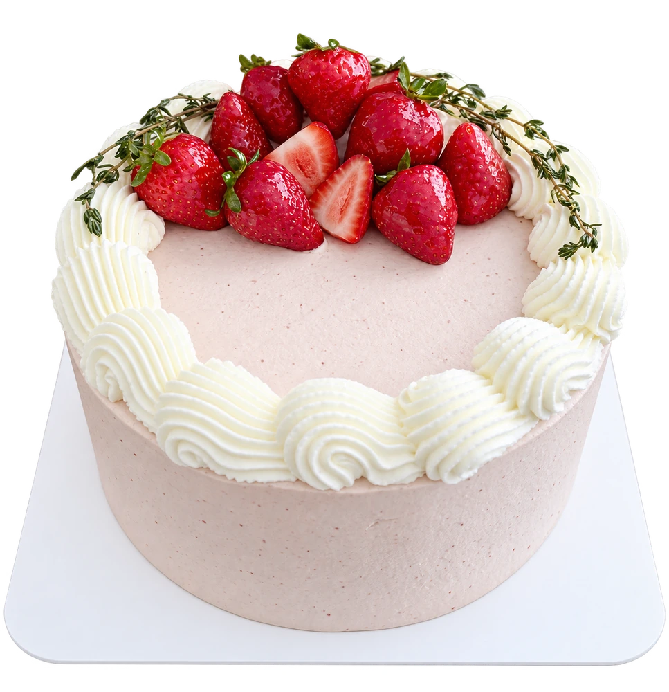 Crémia Very Strawberry cake decorated with fresh strawberries and Chantilly cream
